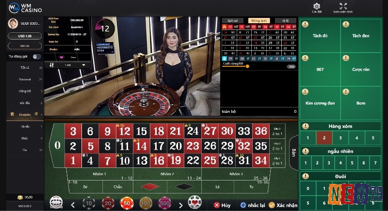 Livestream bàn roulette với dealer thật đang vận hành bàn quay và người chơi đặt cược thời gian thực tế trong bàn.