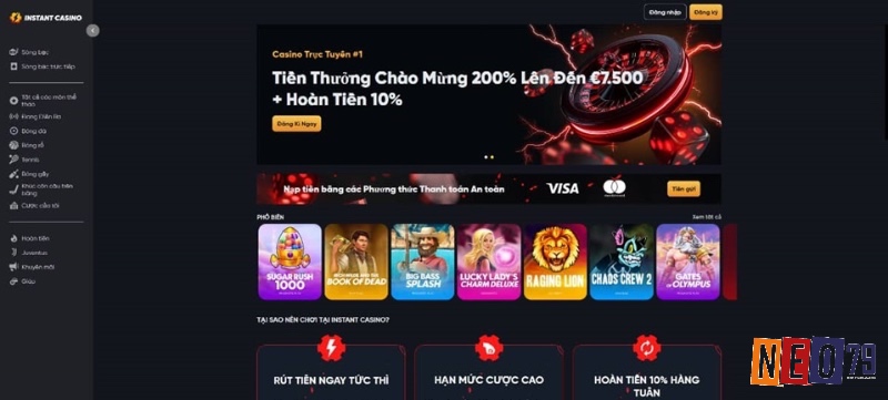 Giao diện một trang casino chất lượng với các trò chơi từ nhà cung cấp uy tín và hỗ trợ khách hàng.